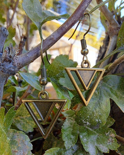 Antique Brass Double Inverted Triangle Earrings