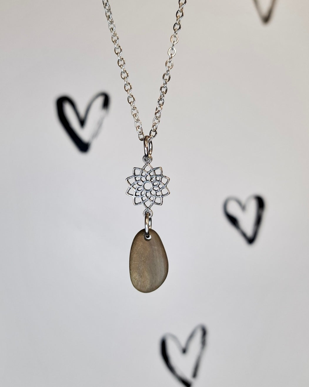 Lotus Mandala + River Stone Necklace