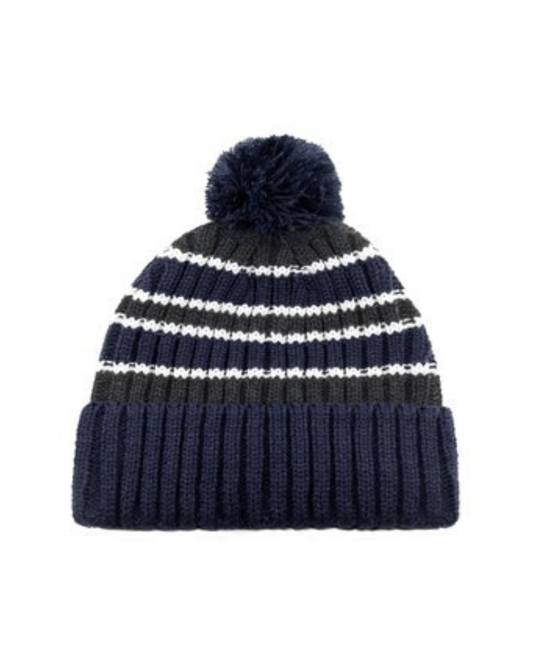 The Knitted Stripe Pompom Toque - 3 COLORS