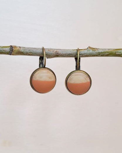 Orange Resin + Wood Cabochon Earrings