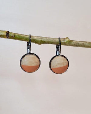 Orange Resin + Wood Cabochon Earrings