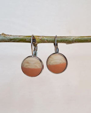Orange Resin + Wood Cabochon Earrings
