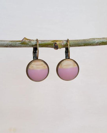 💥 The Pink Resin + Wood Cabochon Earrings