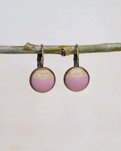 Pink Resin + Wood Cabochon Earrings