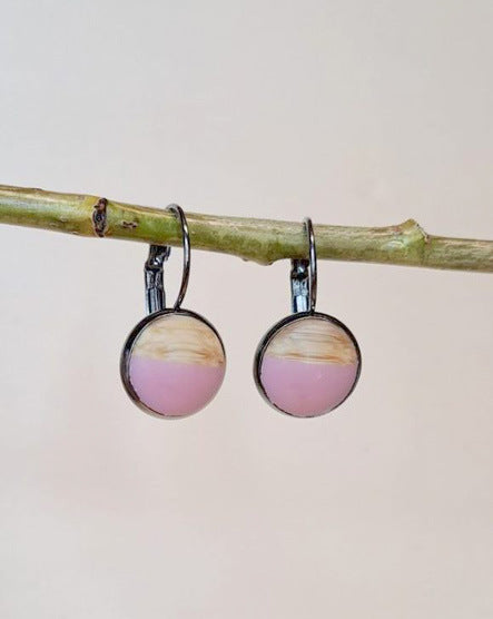 💥 The Pink Resin + Wood Cabochon Earrings