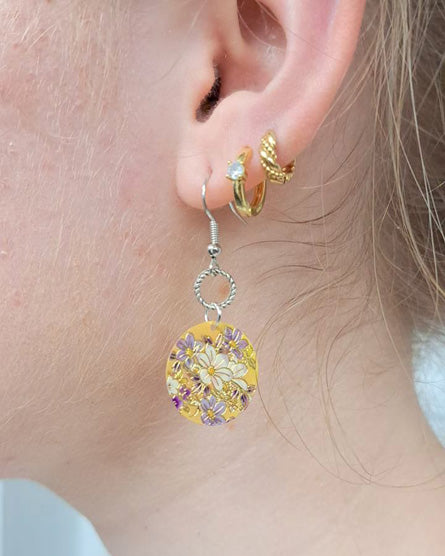 Purple Clematis Flower Enamel Earrings