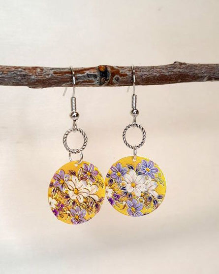 Purple Clematis Flower Enamel Earrings