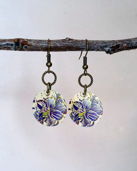 Purple Lily Flower Enamel Earrings