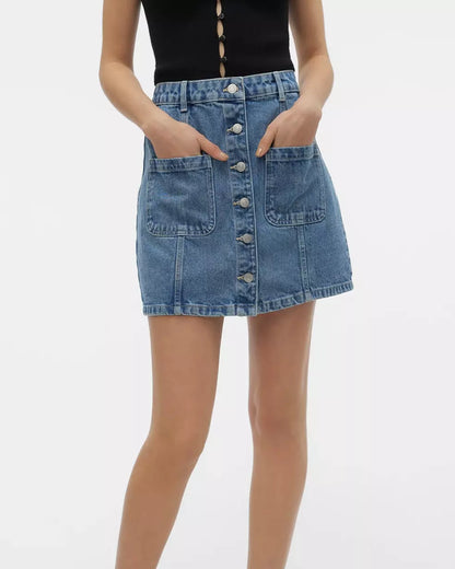 The Sasjo Short Denim Pocket Skirt