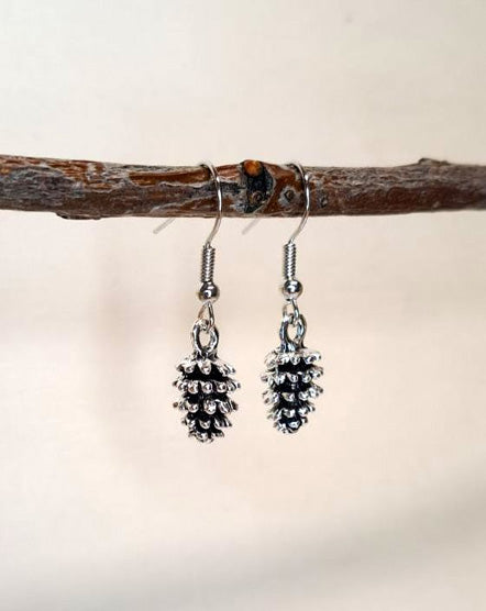 Silver Larger Pine Cone Earrings