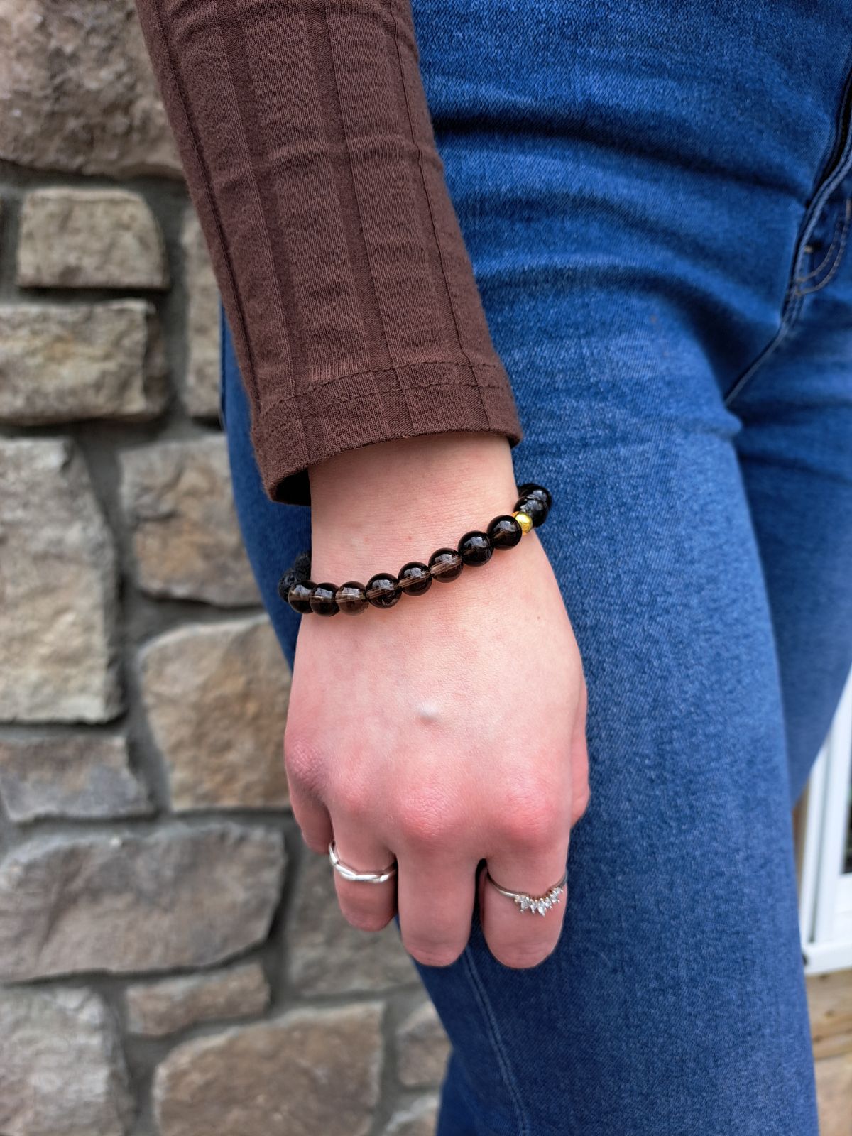 Smoky Quartz + Lava Diffuser Bracelet