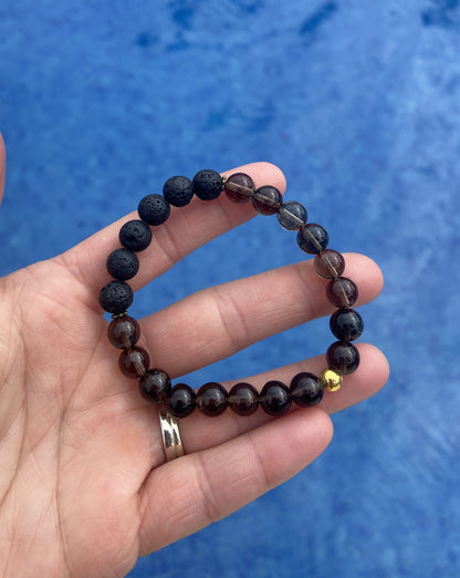 Smoky Quartz + Lava Diffuser Bracelet