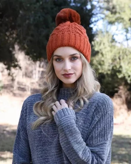 Thermal Lined Cable Knit Pom Touque