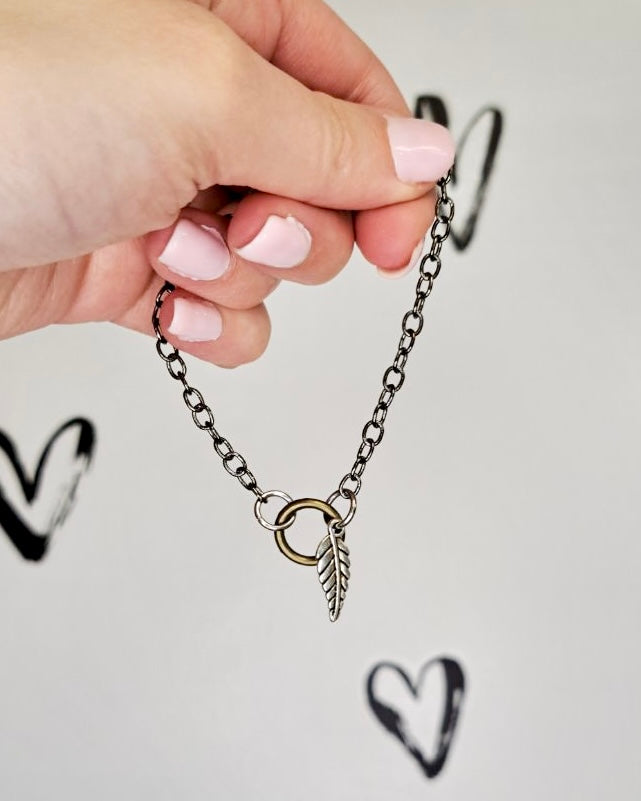 Tiny Leaf + Circle Mixed Metal Bracelet