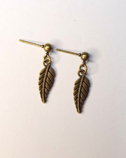Tiny Leaf Brass Stud Earrings