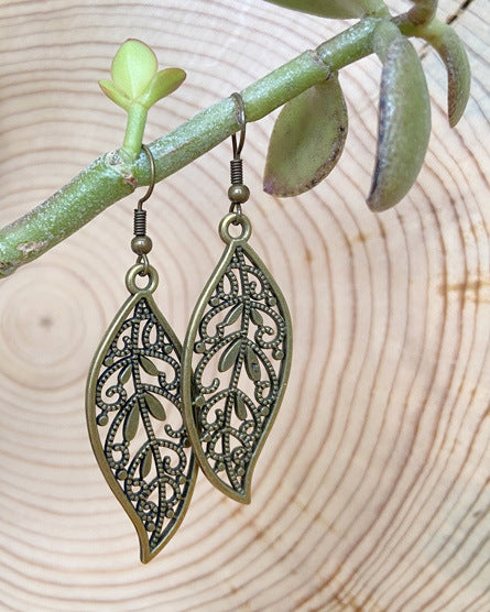 antique brass leaf earrings
