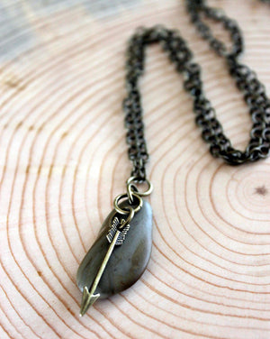 brass arrow + stone necklace