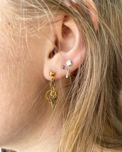 brass spike + raw brass mixed metal gold stud earrings