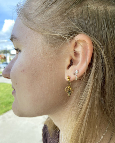 brass spike + raw brass mixed metal gold stud earrings