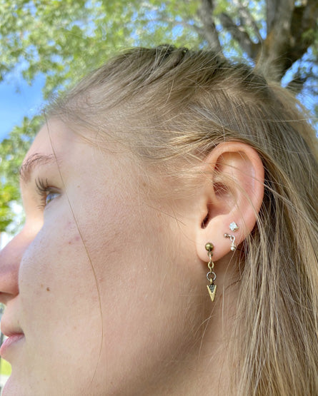 Brass Spike Dangle Mixed Metal Stud Earrings