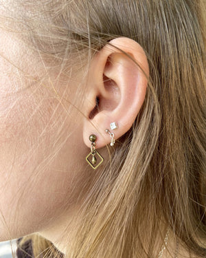 Diamond Raw Brass Mixed Metal Stud Earrings