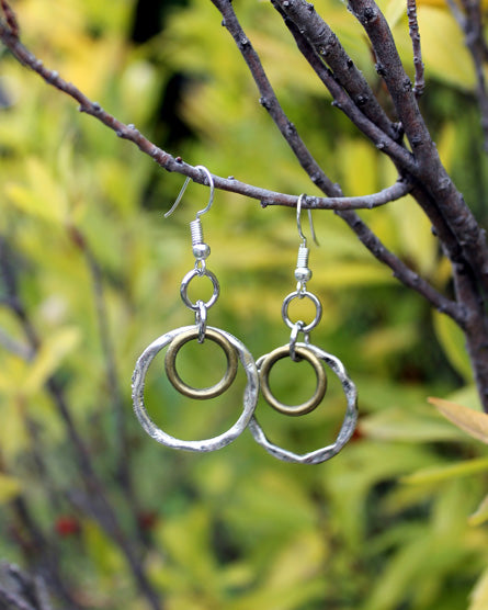 double circle silver earrings