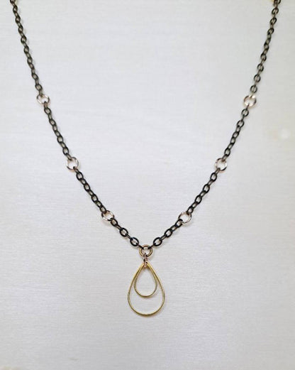 Double Tear Drop Dainty Brass Minimalist Necklace