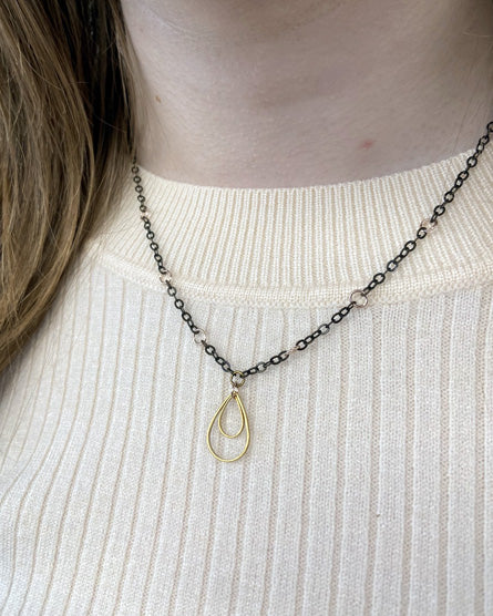 Double Tear Drop Dainty Brass Minimalist Necklace