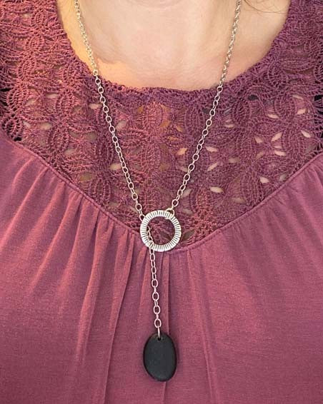 drip silver lariat necklace