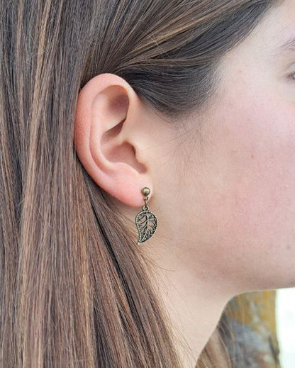 Swirl Leaf Brass Stud Earrings
