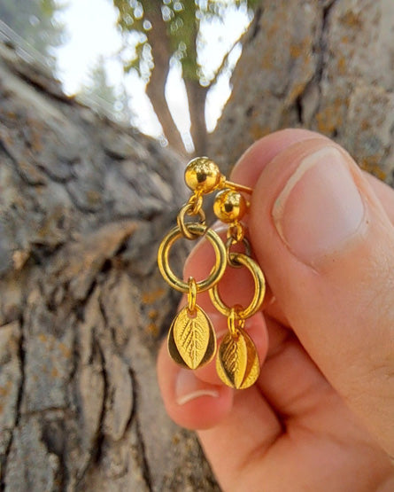 Gold + Raw Brass Leaf Mixed Metal Stud Earrings