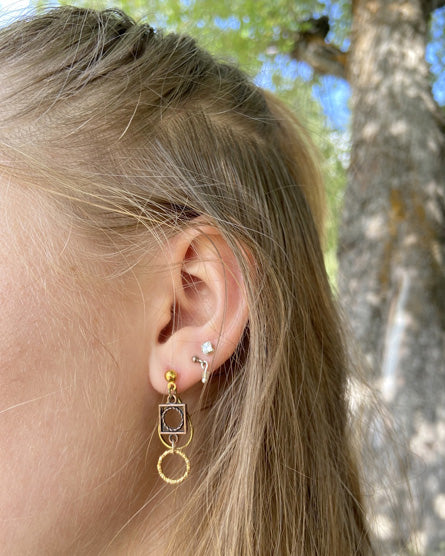 Gold Circle + Copper Square Mixed Metal Gold Stud Earrings