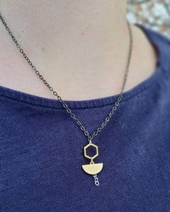 Hexagon Half Moon Dainty Brass Minimalist Necklace