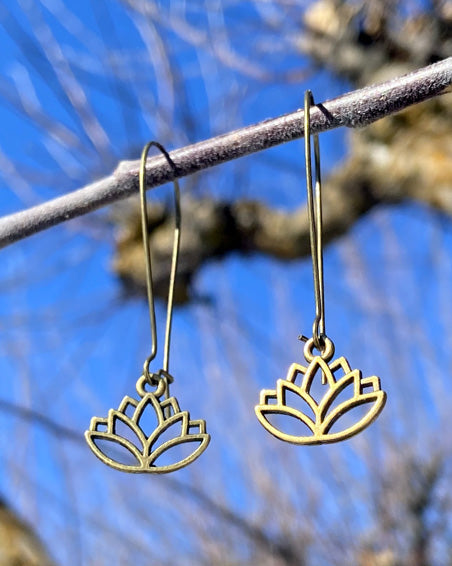 lotus flower brass earrings