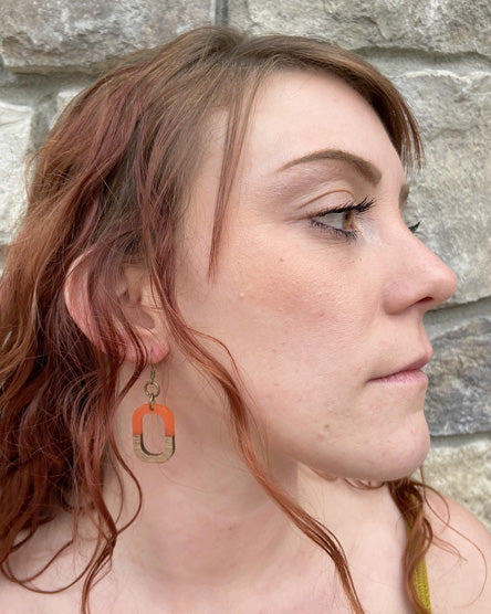 orange rounded rectangle wood + resin earrings