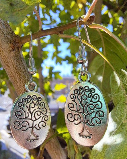 Silver Oval Tree of Life Earrings