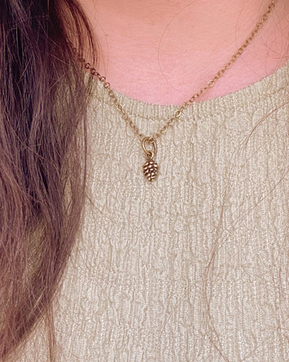 Pine Cone Brass Short Necklace