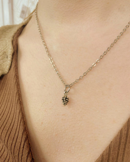 Pine Cone Silver Short Necklace