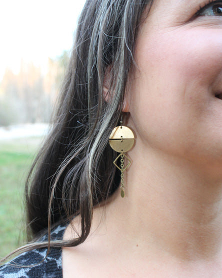 full moon raw brass earrings