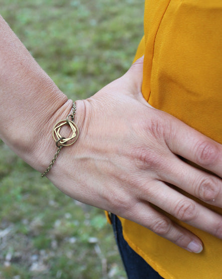 raw brass stacked shapes bracelet