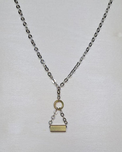 Raw Brass Bar Dainty Silver Minimalist Necklace