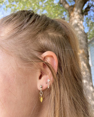 Raw Brass Leaf + Drop Mixed Metal Silver Stud Earrings