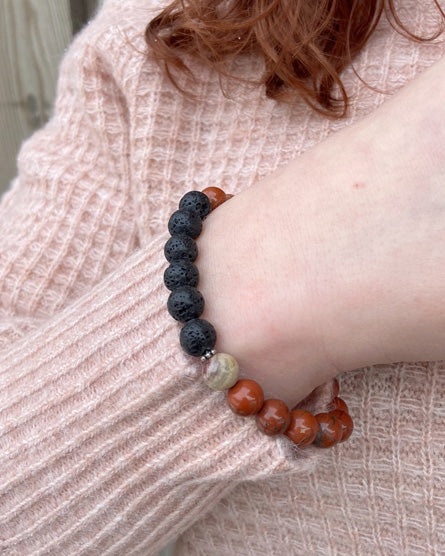 red jasper + lava stone diffuser bracelet