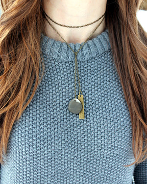 river stone + bar lariat necklace