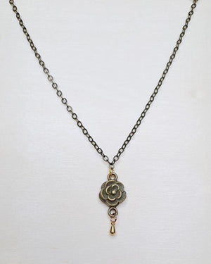 Rose Flower Dainty Brass Minimalist Necklace