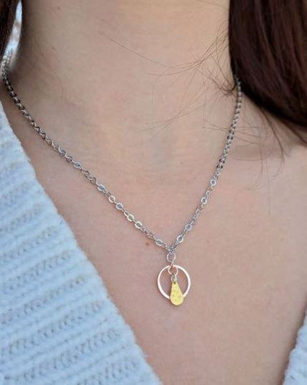 Rose Gold Circle Dainty Silver Minimalist Necklace