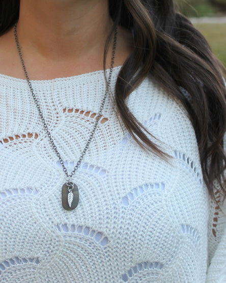 silver leaf + stone necklace