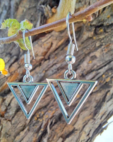 Silver Double Inverted Triangle Earrings