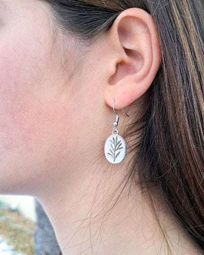 Silver Plant Earrings