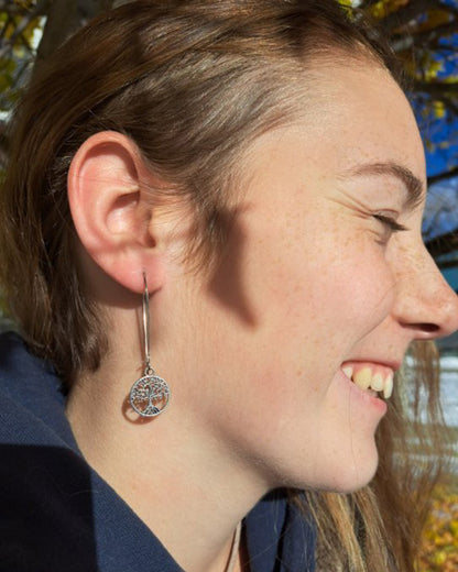 Small Tree Silver Drop Earrings